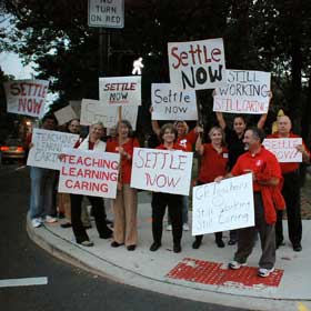 Teachers striking outside